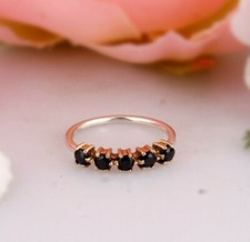 Anillo de compromiso espinal negro media eternidad anillo apilable de plata de ley 925