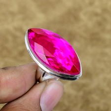 Anillo ajustable de plata de ley 925 con piedras preciosas marquesa topacio fuego rosa natural