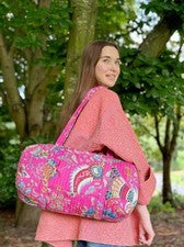 Bolso de Lona Acolchado Algodón Floral Rosa Indio Bolsos para Mujer Bolso de Viaje EE. UU.