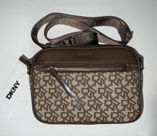 Bandolera para mujer DKNY en marrón con cremallera nueva con etiquetas