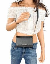 MICHAEL KORS JET SET VIAJE LG TELÉFONO BANDOLERA CUERO GRANULADO BOLSO CLUTCH NEGRO