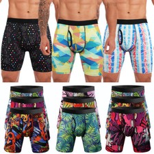 Paquete de 3 calzoncillos boxer para hombre pierna larga anti rozaduras elásticos de secado rápido ropa interior