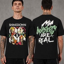 Camiseta gráfica vintage Shinedown estilo cómic banda monstruos son reales