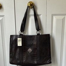 Bolso de Mano Coldwater Creek Marrón Estampado de Animales en Relieve Bolsillos Forrados con Cremallera Plateado