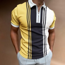 Camiseta de golf Polo Hombre Cuello Cremalera Moda Amarillo Azul Blanco Colorblock