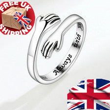 Anillo Abrazo Amor Abierto Plata Esterlina Ajustable Mujer Joyería 925 Reino Unido