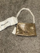 Nuevo con etiquetas Bolso de Hombro Pequeño Brahmin Lorelai Dorado Metálico Estampado de Serpiente Correa de Cadena