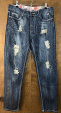 Pantalones de mezclilla azules de puntada blanca destruidos 34x30 de moda para hombre nuevos con etiquetas