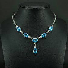 Collar de regalo hecho a mano de plata de ley 925 con piedras preciosas de topacio azul de 18"