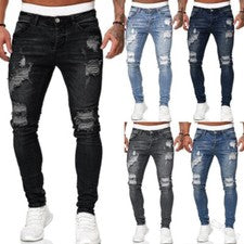 Pantalones Para Hombres De Vestir Elegante Moda Pantalón Vaquero Jeans Rasgados