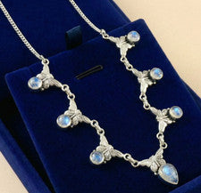 Collar de piedras preciosas de piedra lunar natural plata de ley 925 joyería hecha a mano 18"