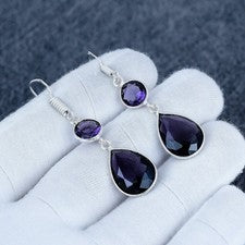 Pendiente de piedras preciosas de amatista, pendientes hechos a mano de plata de ley 925 regalo