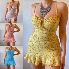 Sexy vestido de mujer con correa floral en el pecho de moda nuevo hueco de verano.