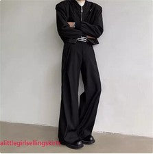 Hombre Otoño Moda Suelto Negro Traje Pierna Ancha Pantalones Juveniles Informales Pantalones Japón