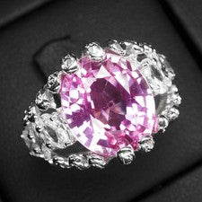 Anillos especiales hechos a mano de plata de ley 925 ovalados de turmalina rosa fucsia de 8,65 quilates