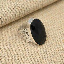 Increíble anillo de plata de ley 925 hecho a mano con piedras preciosas de espinela negra joyería