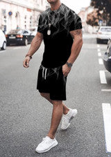 Hombre Moda Patrón Manga Corta Negro Blanco Humo Camiseta Pantalones Cortos SET