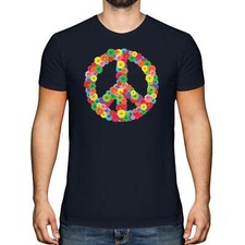 CAMISETA FLOWER POWER PARA HOMBRE CON ESTAMPADO DE MODA HIPPY HIPSTER SÍMBOLO CND PROHIBICIÓN DE LA PAZ BOMBA