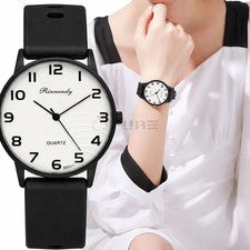 Reloj de pulsera para dama de cuarzo cara grande correa de silicona suave envío gratuito negro