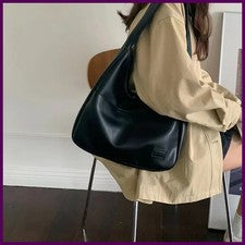 Bolso Tote Gran Capacidad, Nuevo Cuero Negro Sencillo Casual Viaje Mujer Bolso,