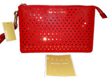 Bolso sin asas MICHAEL KORS para mujer MK reforzado cuero saffiano rojo tachuelas doradas