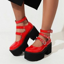 Zapatos de vestir para mujer fiesta al aire libre Mary Jane charol correa al tobillo plataforma