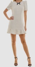 Vestido de tweed con dobladillo con volantes manga abullonada blanco para mujer Crystal Doll talla XL