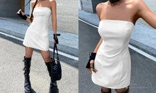 Vestido de mujer blanco de diseñador con cremallera piel de cordero cuero genuino fiesta