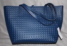 Bolso de Mano de Moda Sears ~ Cuero Sintético Azul Marino con Puntos en Relieve NUEVO