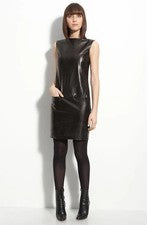 Vestido Vaina Para Mujer Cuero Negro Piel de Cordero Real Informal y Noche Fiesta