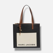 Bolso de Mano Marc Jacobs Para Mujer Cuero Negro Tono Dorado Contraste Audaz Logo Grind