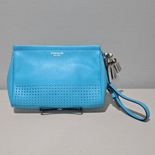 Bolso sin asas Coach para mujer grande azul perforado muñeca cremallera borla logotipo correa