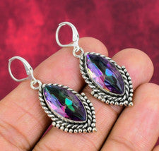Pendientes artesanales de plata de ley 925 hechos a mano con piedras preciosas de topacio místico joyería