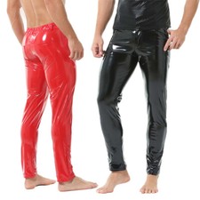 Pantalón de cuero de PVC para hombre brillante aspecto húmedo pantalón de cuero moda pantalón ajustado ropa de club noct