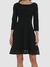 Vestido para mujer Jessica Howard negro sin forro malla a rayas ajuste y acampanado talla L