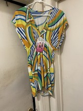 Moda Vestido túnica Mihadad para mujer a rayas geométricas cuello en V cintura imperio talla L