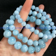 Bonita pulsera elástica 6/8/10/12 mm azul aguamarina piedras preciosas cuentas redondas 19 cm