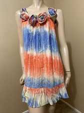 Vestido para mujer rosa poliéster informal en capas flores volantes correas talla S solero