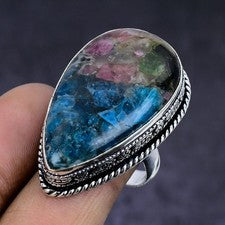 Anillo Joyería Regalo Plata Esterlina 925 Piedras Preciosas Turmalina Sandía Talla 9 z060