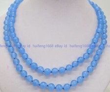 Schön 6/8/10/12/14mm Natürlich Hellblau Jade Edelstein Rund Perlen Halskette