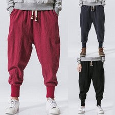 Moda Para hombres Pantalones Harén Informales Sueltos Hakama Lino Japonés Samurai Pantalones Hombre
