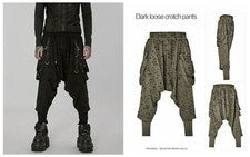 Pantalones Harén Punk Rave Agujero Roto Tejidos Sueltos Entrepierna Estilo Tierra Desperdida