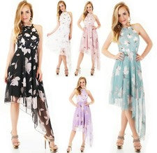 ITALY Damen Kleid Blumen Chiffon offene Rückenpartie Party Fest Sommer 34-38