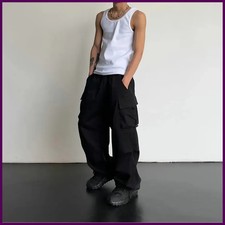Pantalones cargo informales para hombre con cordón sueltos rectos ropa de trabajo estilo callejero