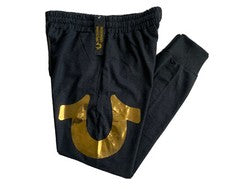 Pantalones de chándal True Religion para hombre grises con logotipo de lámina dorada nuevos con etiquetas grandes