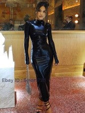 Mujeres Vestido PU Cuello en O Para Mujer Moda Vestido de Calle Manga Larga Vestido de Fiesta
