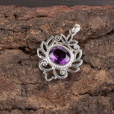 Colgante de plata de ley 925 con piedras preciosas de amatista africana hecho a mano joyería regalo para