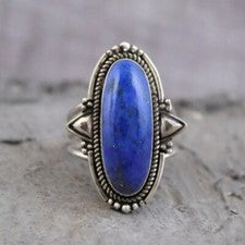 Anillo de joyería de plata esterlina 925 sólida para mujer piedra preciosa de lapislázuli natural