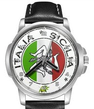 Italia Italia Sicilia bandera correa de cuero esfera grande regalo reloj de pulsera
