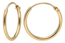 TRENDOR Joyería Mujer Pendientes Oro 585/14K Criollo Ancho 1,3mm Ø 15mm 1517